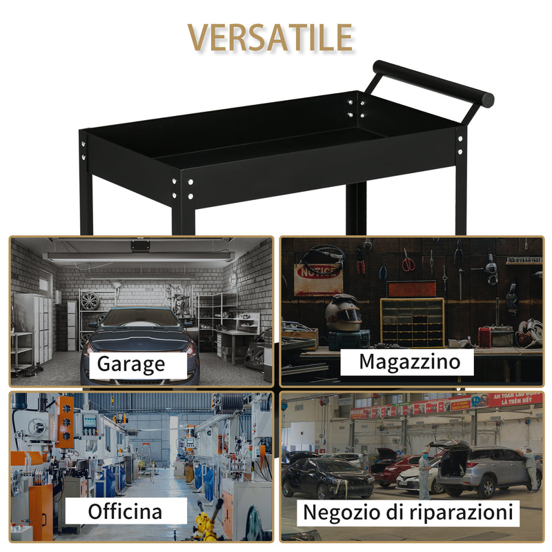 Carrello Porta Attrezzi Utensili da Lavoro 84,5x38x84 cm in Acciaio Nero