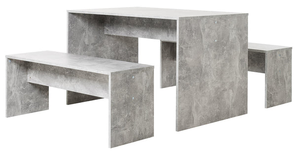 Set Tavolo Rettangolare + 2 Panche in Truciolato Fumer Bavera Cemento sconto