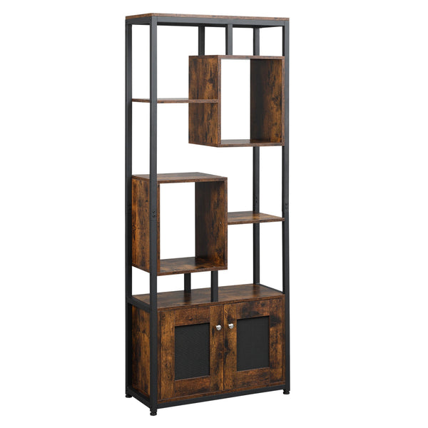 prezzo Libreria 8 Ripiani 2 Ante 70x30x180 cm in Legno Truciolare e Metallo Marrone