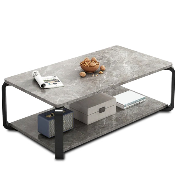 Tavolino Basso da Caffè 2 Ripiani Design Luxury Effetto Marmo Nero e Grigio Chiaro prezzo