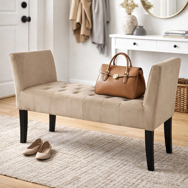 Panca Fondoletto Ingresso 111x40x60 cm con Piedi in Legno e Rivestimento Velluto Tortora acquista