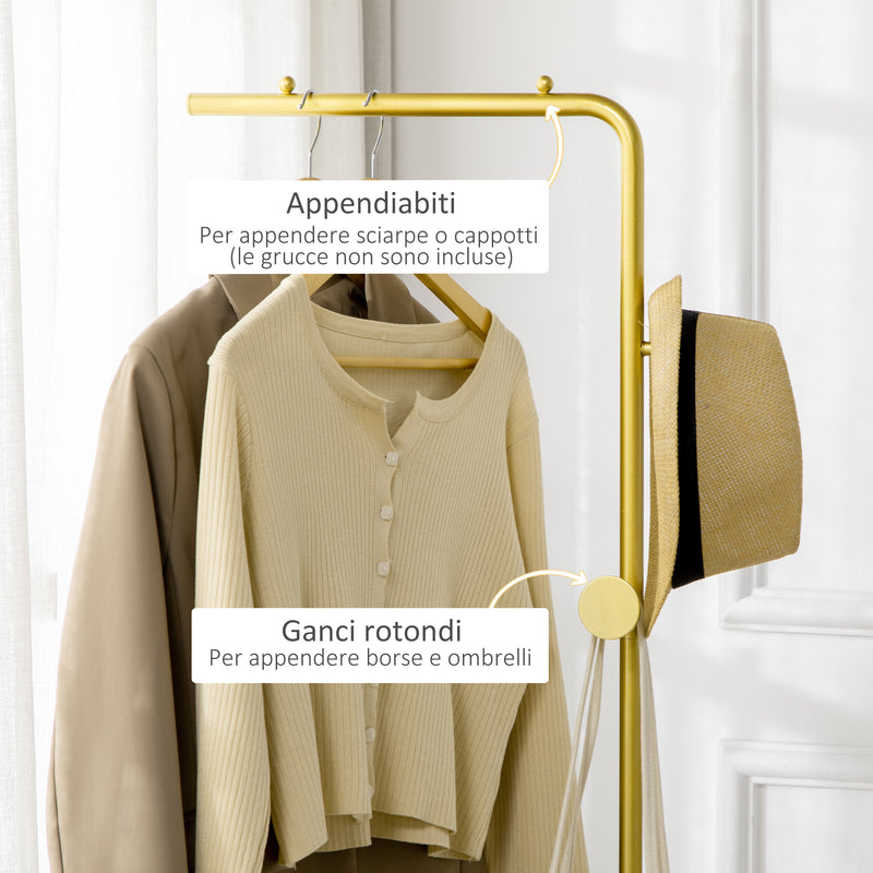 Appendiabiti da Ingresso  35x25x170 cm 2 Ganci in Metallo e Marmo Oro e Nero