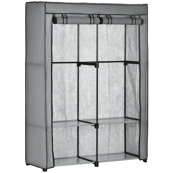 Armadio Guardaroba da Campeggio 118x49x170 cm 4 Ripiani Aperti e 2 Appendini in Tessuto non Tessuto Grigio online