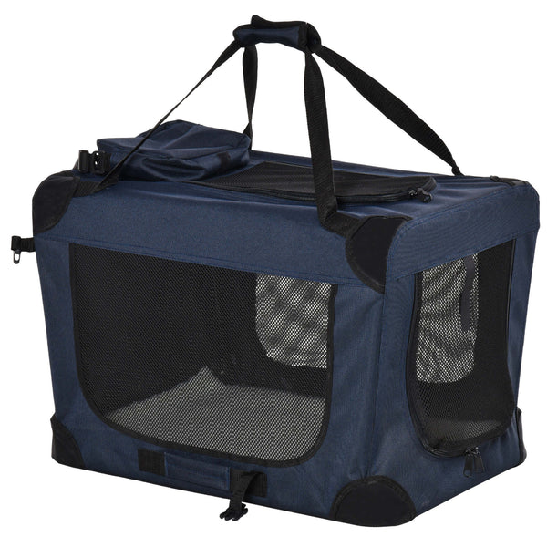 online Trasportino per Cani a 3 Ingressi 70x51x50 cm con Cuscino e Sacche Portaoggetti in Tessuto Oxford  Blu Scuro