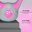Kettlebell per Allenamento 2 Kg Base Piatta e Impugnatura per Stacchi in PU e Sabbia Rosa