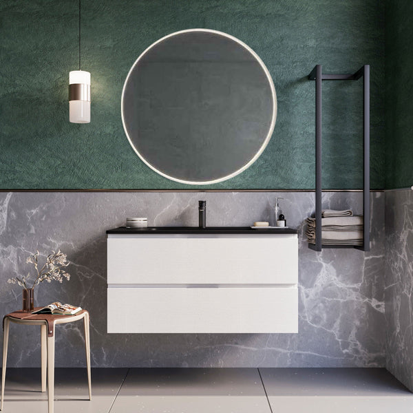 Mobile bagno sospeso 80 cm Bianco lavabo nero opaco Seattle con Specchio Bonussi acquista