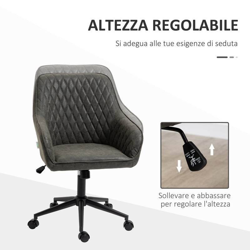 Sedia Operativa da Ufficio Reclinabile 59x60x90-100 cm Altezza Regolabile in Similpelle Grigia