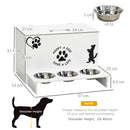 Set 3 Ciotole per Cani 500 ml 57x53x37,5 cm  in MDF e Acciaio Inox Bianco