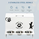 Set 3 Ciotole per Cani 500 ml 57x53x37,5 cm  in MDF e Acciaio Inox Bianco