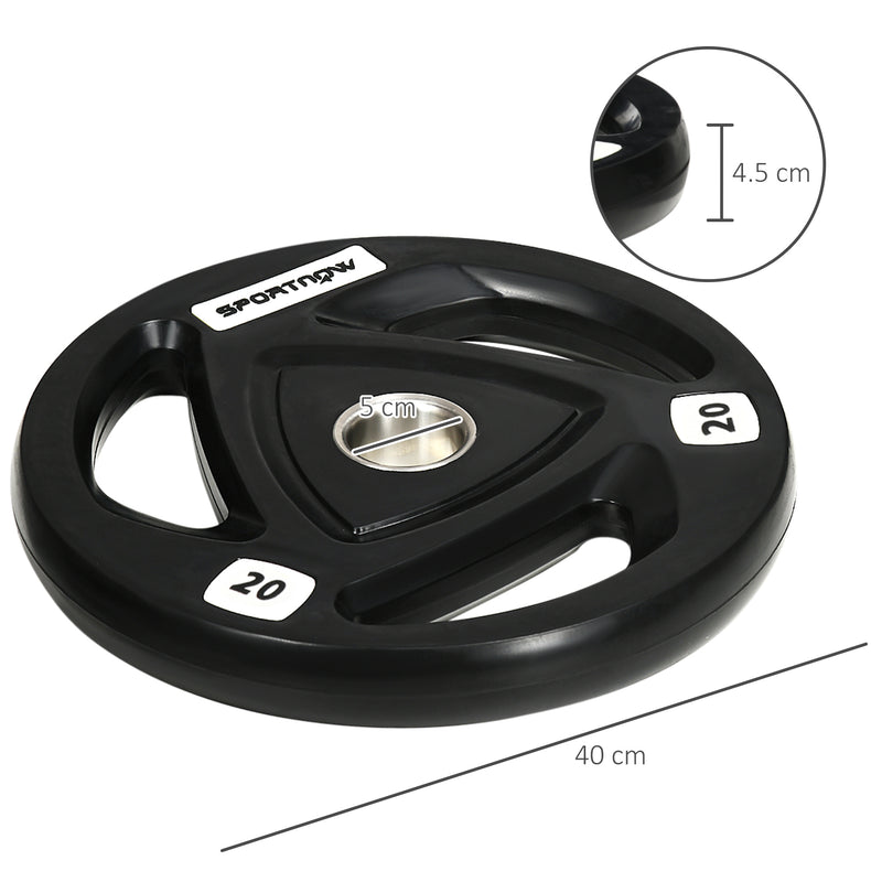Set di 2 Dischi Pesi da 20 kg per Bilanciere Ø40x4,5 cm in Acciaio con Rivestimento in Gomma Nero