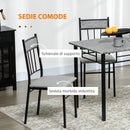 Set da Pranzo Tavolo e 4 Sedie Seduta Imbottita in Metallo e MDF Grigio e Nero