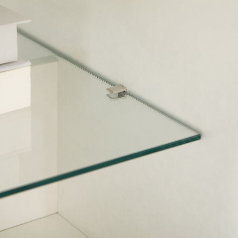 Tavolino da Caffè  106x58x39 cm con Cassetti e Ripiano in Vetro in Truciolato Bianco