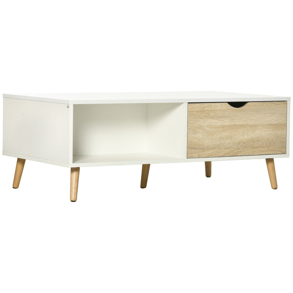 Tavolino da Caffè  106x58x39,5 cm 1 Cassetto e Ripiano in Truciolato Bianco e Legno acquista
