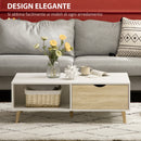 Tavolino da Caffè  106x58x39,5 cm 1 Cassetto e Ripiano in Truciolato Bianco e Legno