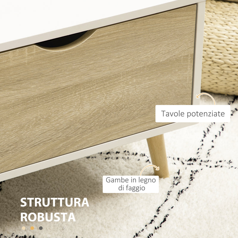 Tavolino da Caffè  106x58x39,5 cm 1 Cassetto e Ripiano in Truciolato Bianco e Legno