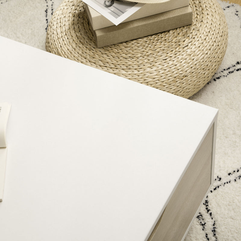 Tavolino da Caffè  106x58x39,5 cm 1 Cassetto e Ripiano in Truciolato Bianco e Legno