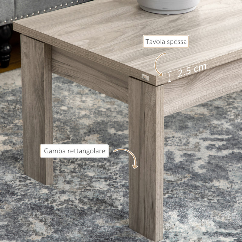 Tavolino da Caffè  100x55x45 cm con Piano Rettangolare e 4 Gambe in Truciolato Grigio