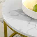 Set 2 Tavolini Impilabili con Piano Rotondo in Acciaio e Truciolato Bianco e Oro