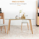 Tavolo Rettangolare 150x75x76 cm Max 6 Persone in Acciaio con Piano in Vetro Temperato