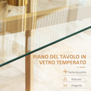 Tavolo Rettangolare 150x75x76 cm Max 6 Persone in Acciaio con Piano in Vetro Temperato