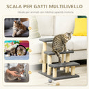 Tiragraffi Scaletta per Gatti a 3 Livelli 45x40x48 cm con Pallina Pali in Juta Grigio