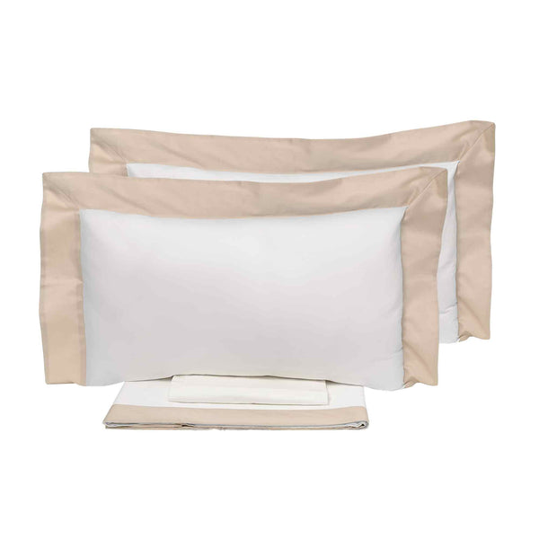 Set Lenzuola Sopra Sotto e Federe Bordi in Raso Garrini Eveline Avorio/Beige Varie Misure prezzo