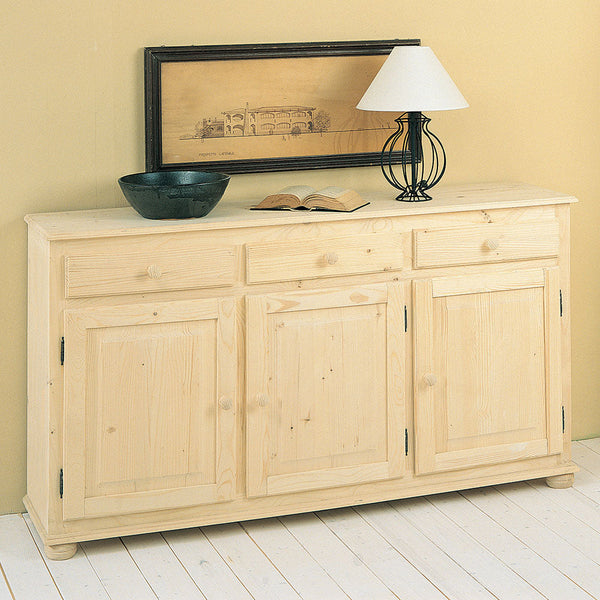 Mobile Credenza 3 Ante 3 Cassetti in Legno Abete Grezzo 157x39x85cm Fumer Country prezzo