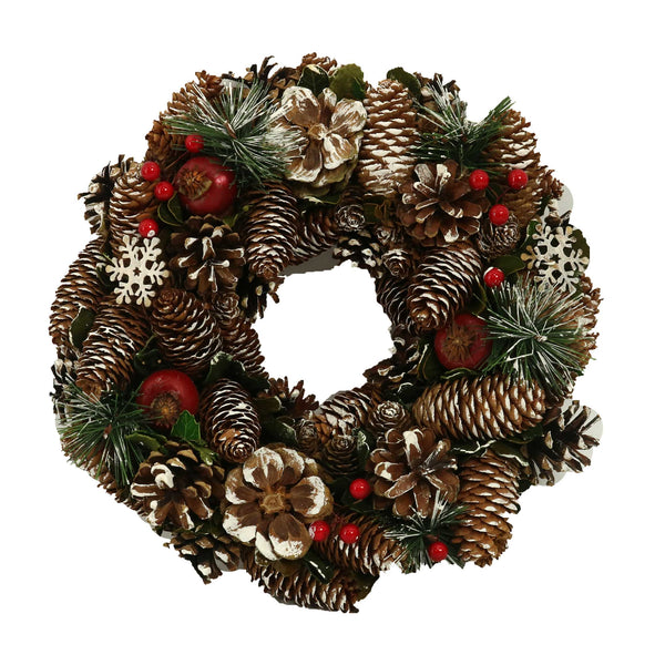 prezzo Coroncina innevata con bacche e fiori verde cm Ø30xh7,5