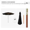 Ombrellone da Giardino 3 m con Palo in Legno 8 Stecche e Parasole in Poliestere Nero      