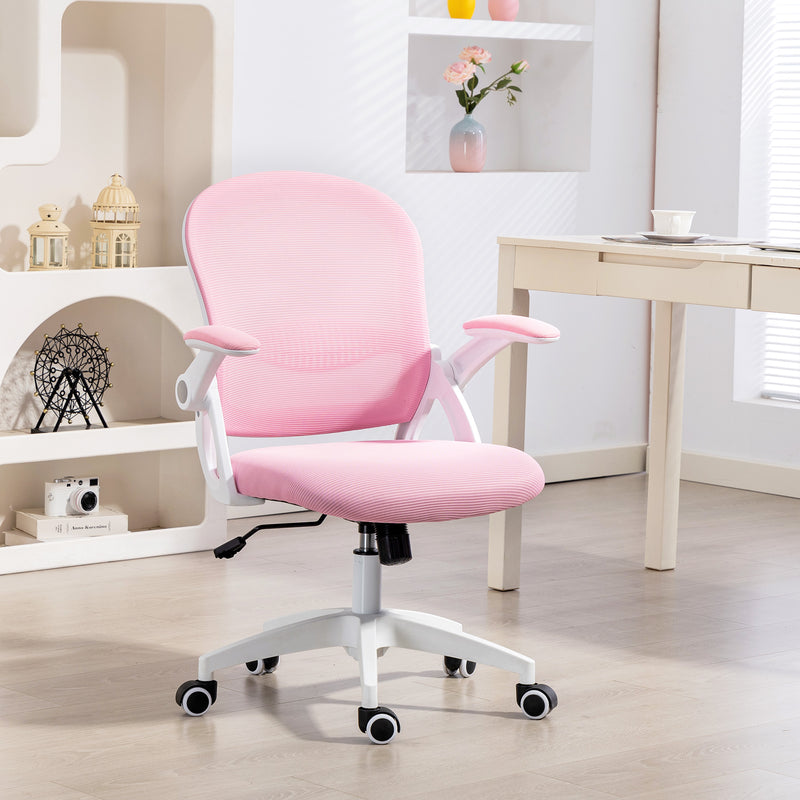 Sedia da Ufficio Ergonomica e Regolabile 65.5x61.5x88-97.5 cm con Schienale a Rete e Seduta Imbottita Rosa      