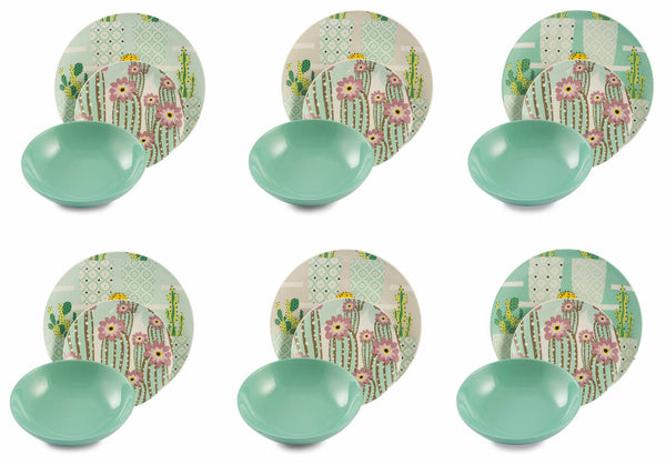 acquista Servizio Piatti 18 Pezzi in Porcellana e Gres Villa d'Este Home Tivoli Nouveau Cactus Multicolor