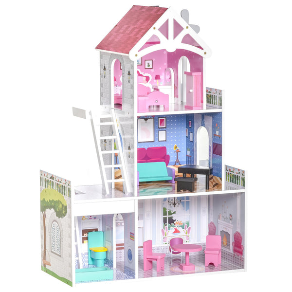 acquista Casa delle Bambole a 3 Piani 60x29x85 cm in Legno Rosa