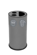 Pattumiera a Bidone per Raccolta Differenziata Ø35x72 cm 2 Scomparti Tubolari e 1 Scomparto da 35 L in Acciaio Verniciato Grigio 