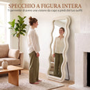 Specchio da Terra 160x60 cm con Cornice Ondulata in Velluto e Vetro Temperato Crema      