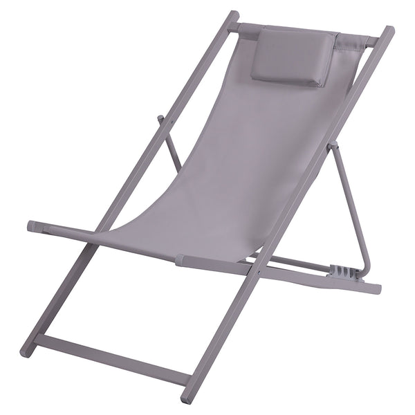 acquista Sdraio Pieghevole Lido con Poggiatesta 94x60x92-81 cm in Poliestere e PVC Grigio Chiaro