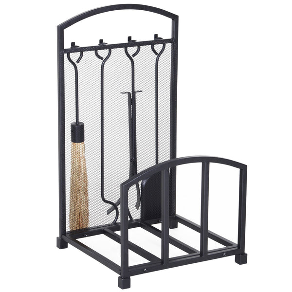 Portalegna per Camino con 4 Attrezzi 39x39x68 cm in Metallo Nero online