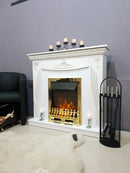 Camino Elettrico da Pavimento 103,5x110x30 cm Effetto Fiamma 2000W Napoli & Galileo Gold Bianco