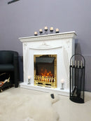 Camino Elettrico da Pavimento 103,5x110x30 cm Effetto Fiamma 2000W Napoli & Galileo Gold Bianco