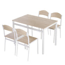 Set da Pranzo Tavolo e 4 Sedie in Metallo e MDF Bianco e Legno 