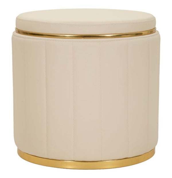 prezzo Puff con Contenitore London Crema Ø46,5x44 cm in Pino e MDF e Spugna e Metallo e PU