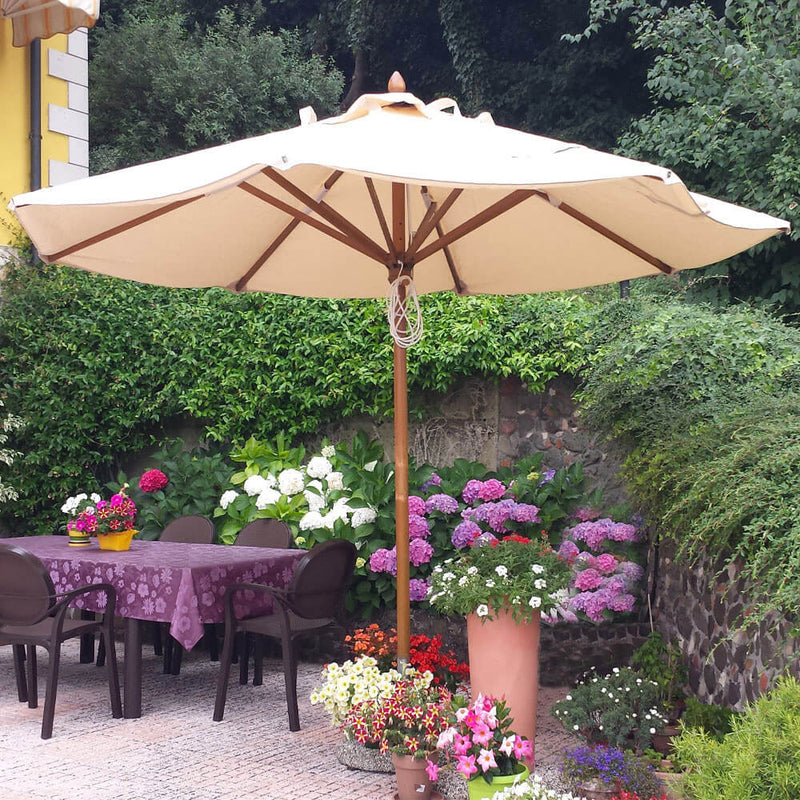 Ombrellone da Giardino Ø3,5 m Palo Ø48 mm in Legno Telo in Acrilico Danieli Havana Ecrù