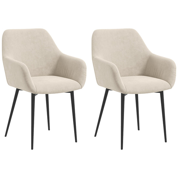 prezzo Set 2 Sedie Imbottite Stile Nordico 54x57x80 cm Tessuto Effetto Velluto Crema