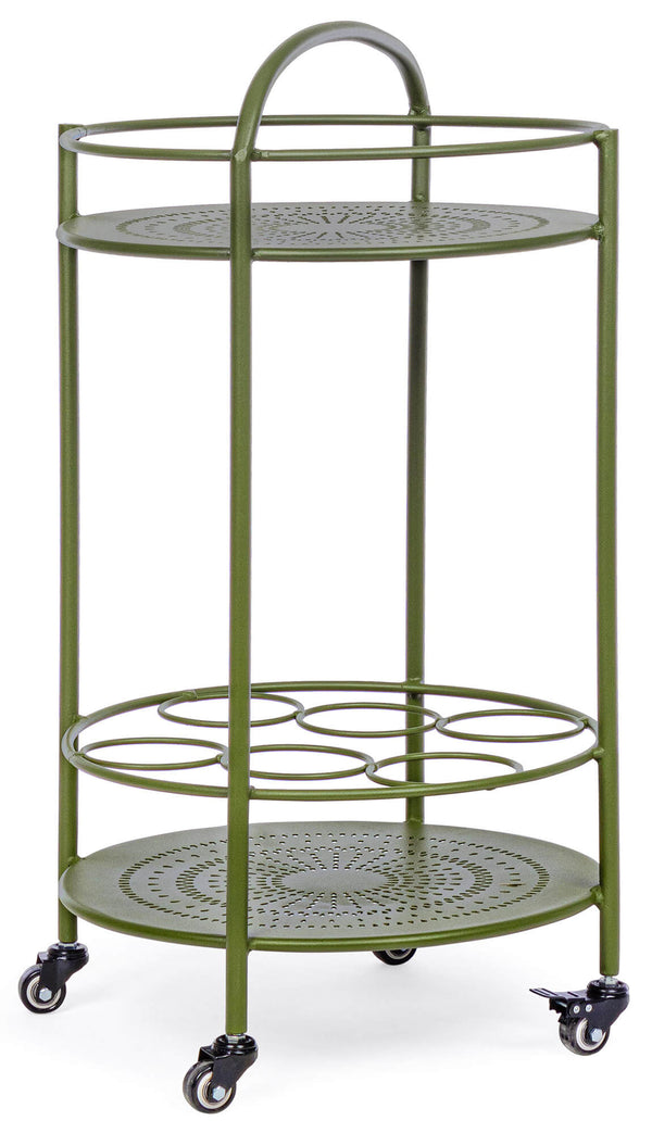 Carrello da Cucina 45x81 cm con Portabottiglie e Ruote in Acciaio Verde sconto