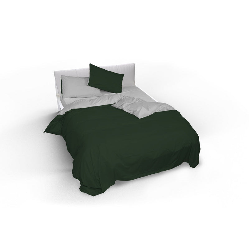 Copripiumino Matrimoniale con Sacco e Federe Double Face Verde Oliva/Grigio Chiaro