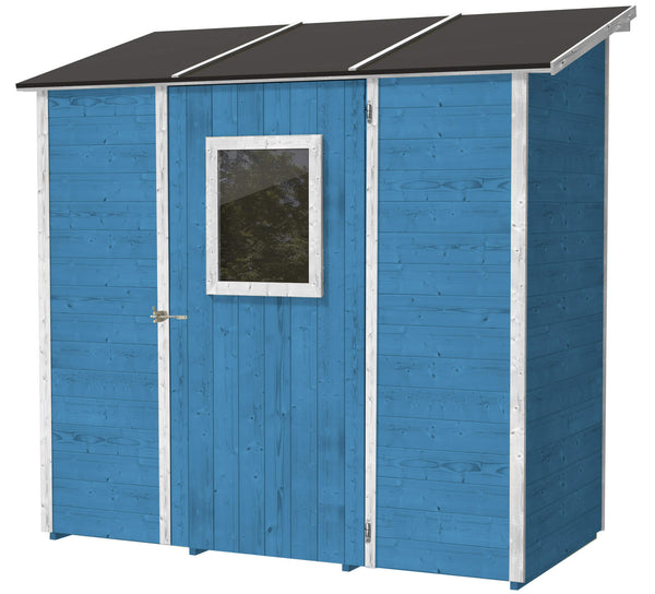 prezzo Casette Box da Giardino in Legno Porta Utensili 207x102x224 cm con Porta e Finestra Ecla Azzurra