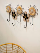Appendiabiti Ferro, Legno Raffia 61x5,5x30,5 cm in Ferro e MDF e Rafia Nero e Marrone      