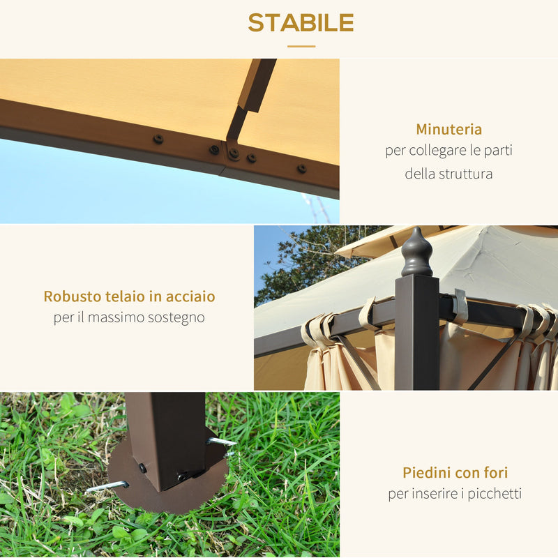 Gazebo da Giardino Impermeabile con Pannelli Laterali Beige 3x3m 