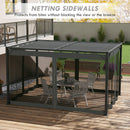 Pergola da Giardino con Tetto Retrattile e Tende 397x297x225 cm in Alluminio e Poliestere Grigio Scuro