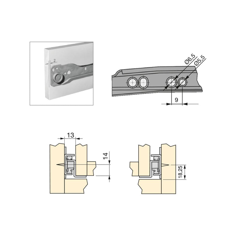 Kit Guide a Rotella per Cassetti 450 mm a Estrazione Parziale Nero 5 Pezzi Emuca