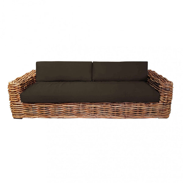 sconto Divano Polinesia 3 Posti con Cuscini 75x265x105 cm in Rattan Marrone